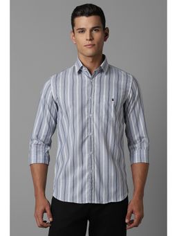 Louis Philippe - Men Grey Slim Fit Stripes Full Sleeves Casual Shirt