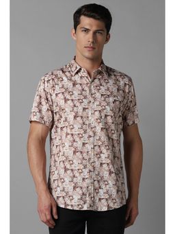 Louis Philippe - Men Brown Slim Fit Floral Print Half Sleeves Casual Shirt