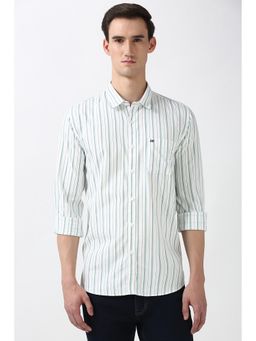 Peter England - Men White Slim Fit Stripes Casual Shirt