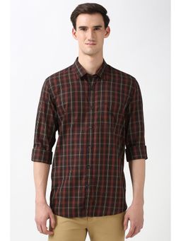 Peter England - Men Brown Slim Fit Checks Casual Shirt