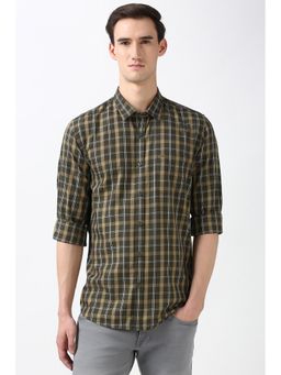 Peter England - Men Olive Slim Fit Checks Full Sleeves Shirt