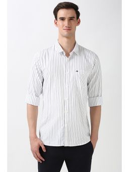 Peter England - Men White Slim Fit Stripes Full Sleeves Shirt