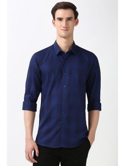 Peter England - Men Navy Blue Slim Fit Checks Casual Shirt