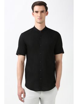 Peter England - Men Black Slim Fit Solid Mandarin Neck Shirt