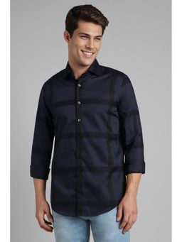Simon Carter - Men Navy Blue Checks Full Sleeves Shirt