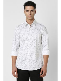 Van Heusen - Men White Slim Fit Print Full Sleeves Party Shirt