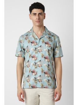 Van Heusen - Men Blue Slim Fit Floral Print Half Sleeves Party Shirt