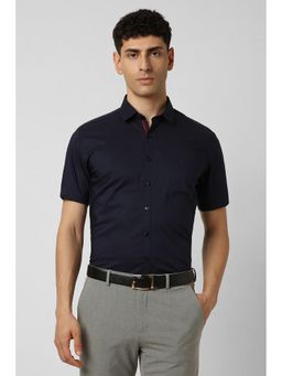 Van Heusen - Men Navy Blue Skinny Fit Solid Half Sleeves Shirt