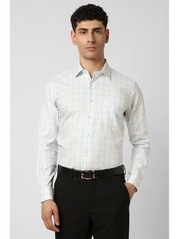 Van Heusen - Men Cream Slim Fit Checks Full Sleeves Formal Shirt