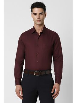 Van Heusen - Men Maroon Regular Fit Textured Full Sleeves Shirt