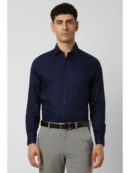 Van Heusen - Men Navy Blue Regular Fit Textured Full Sleeves Shirt
