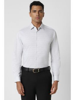 Van Heusen - Men White Slim Fit Print Full Sleeves Formal Shirt