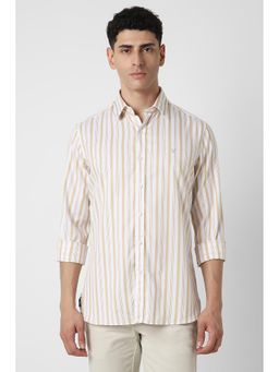 Van Heusen - Men White Slim Fit Stripes Full Sleeves Casual Shirt