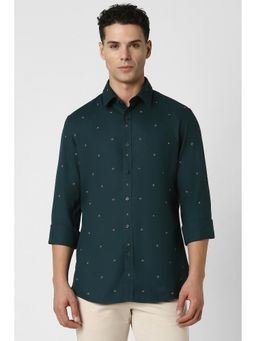 Van Heusen - Men Green Slim Fit Print Full Sleeves Casual Shirt
