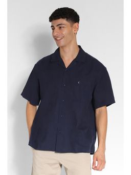 American Eagle - Men Navy Blue Solid Half Sleeves Shirt