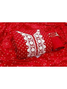 SALWAR STUDIO - Unstitched Cotton Dress Material For Women - Red & White (Set of 3)