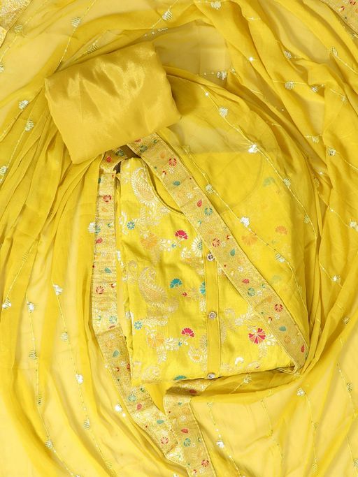 Buy SALWAR STUDIO Unstitched Chiffon Dress Material For Women - Yellow (Set  of 3) Online