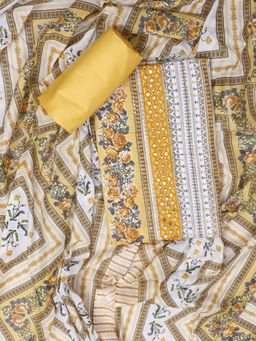 SALWAR STUDIO - Unstitched Cotton Dress Material For Women - Yellow & White (Set of 3)