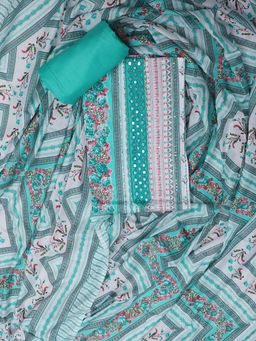 SALWAR STUDIO - Unstitched Cotton Dress Material For Women - White & Blue (Set of 3)