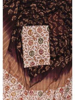 SALWAR STUDIO - Unstitched Cotton Dress Material For Women - White & Brown (Set of 3)