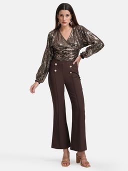 Kazo - Brown Stick-on Sequin Wrap Crop Top