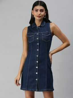 SHOWOFF - Women Solid Blue Pinafore Dress