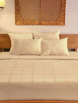 Unalome - Caramel Squares 300 Tc Single Flat Bedsheet with Two Pillow Covers