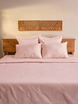 Unalome - Peach 300 Tc Fitted Bedsheet with Two Pillow Covers