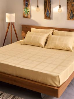 Unalome - Walnut-Gold 300 Tc Single Flat Bedsheet with Two Pillow Covers