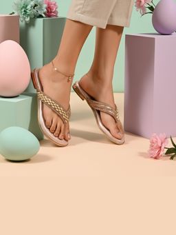 Global Step - Beaded Rose Gold Open Toe Flats