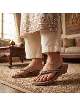 Global Step - Crystalline Beige Open Toe Flats