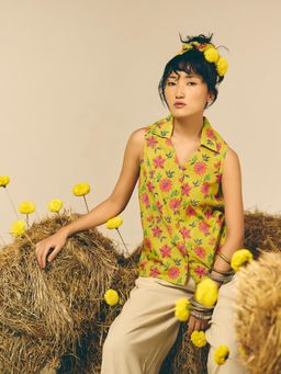 Prakriti Jaipur - Lime Yellow Sleeveless Shirt