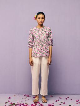 Prakriti Jaipur - Pink Gathered Floral Print Top