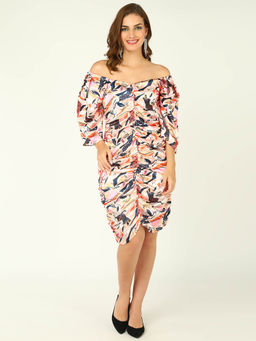 Dodo & Moa - Printed Off-Shoulder Satin A-Line Dress