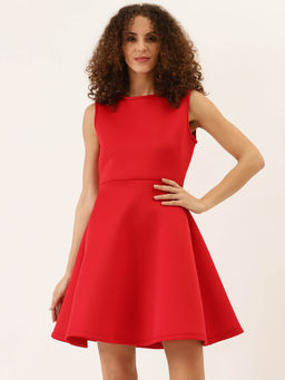 Dodo & Moa - Women Red Solid Fit and Flare Dress