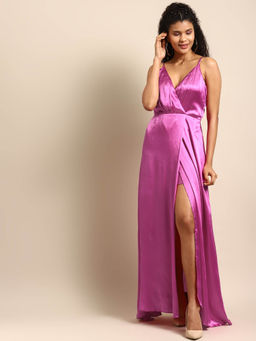 Dodo & Moa - Women Pink Solid Maxi Dress with Satin Finish