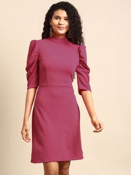 Dodo & Moa - Women Pink Textured A-Line Dress