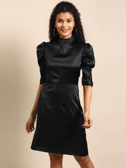 Dodo & Moa - Women Black Solid A-Line Dress