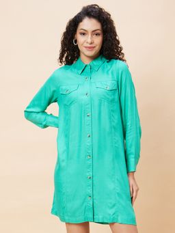Globus - Women Green Solid Casual Shirt Dress