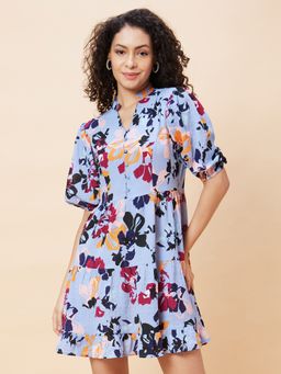 Globus - Women Multi Floral Print Mandarin Collar Casual Fit and Flare Dress