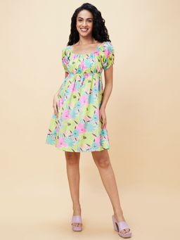 Globus - Women Multicolour Floral Print Square Neck Casual Fit and Flare Dress