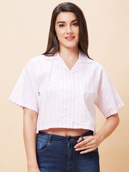 Globus - Women White Striped Casual Shirt Style Crop Top