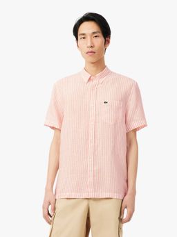 Lacoste - Men Pink Linen Stripes Shirt
