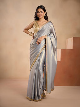 Gajra Gang - Glitterati Grey Shimmery Sequin Border Saree GGSAR18