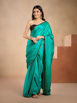 Gajra Gang - Chand Sitara Teal Sequence Scallop Border Sarees GGSAR22