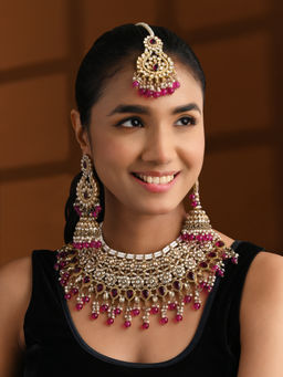 I Jewels - Traditional Kundan & Pearls Bridal Choker Necklace Jewellery Set
