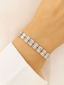 I Jewels - Stylish Rose Gold Plated Cubic Zirconia American Diamond Adjustable Bracelet for Women