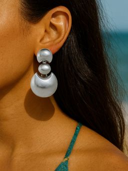 I Jewels - Stylish Silver Toned Statement Drop Earrings