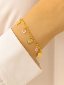 I Jewels - Gold Plated Adjustable Pearl Charm Bracelet