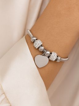I Jewels - Silver Plated Crystal with Heart Drop Charm Bracelet